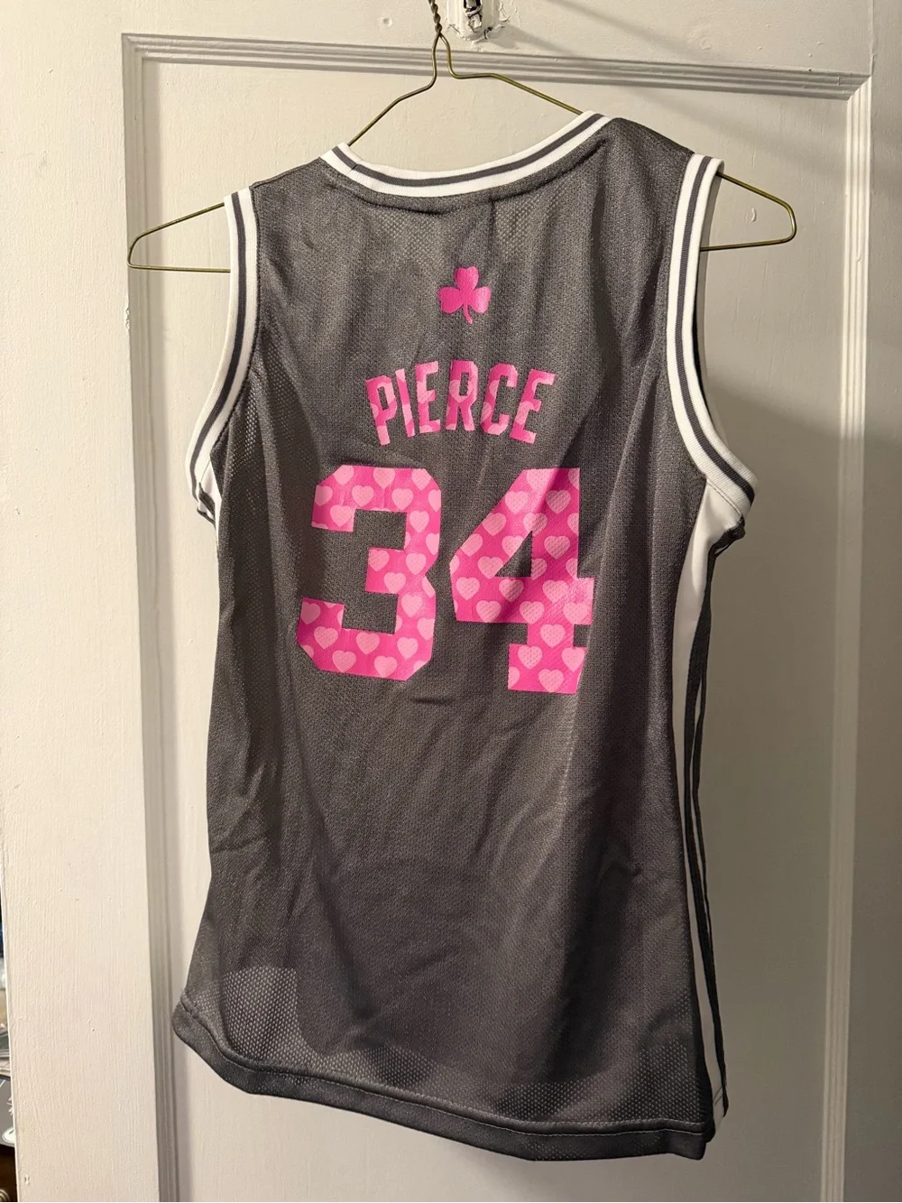 adidas Kids Celtics Gray & Pink #34 Basketball Jersey